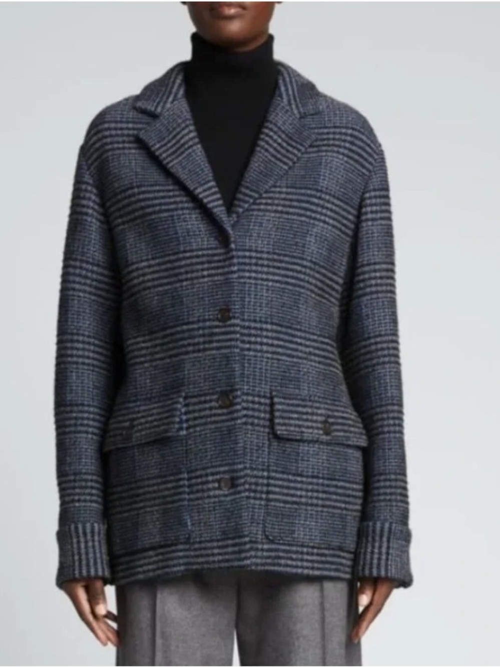 THEORY Wool Darwin Tweed Single Breasted Blazer Jacket navy gray Womens Small